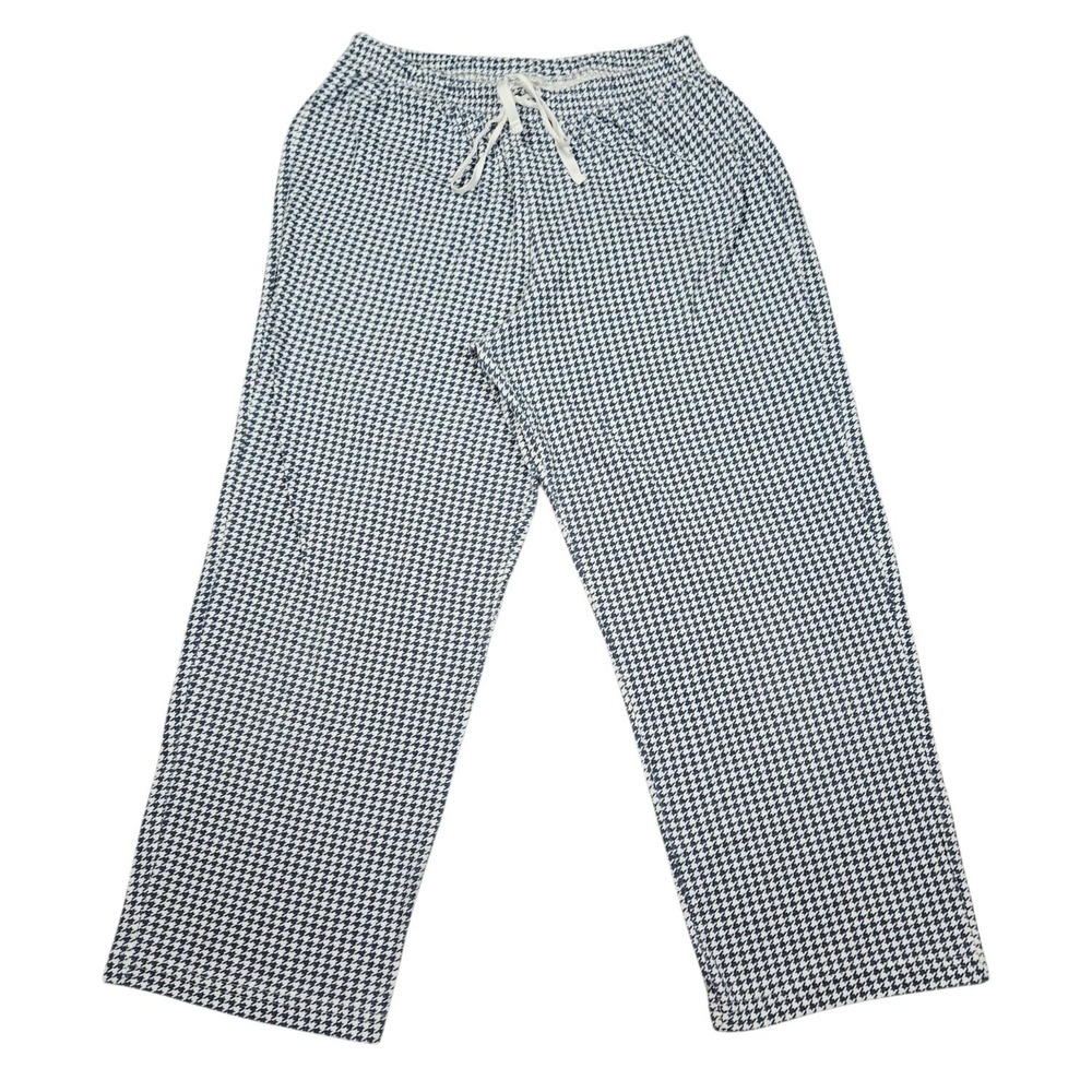 Womens Houndstooth Drawstring Pajama Pants Size Petite Small Blue White Lounge